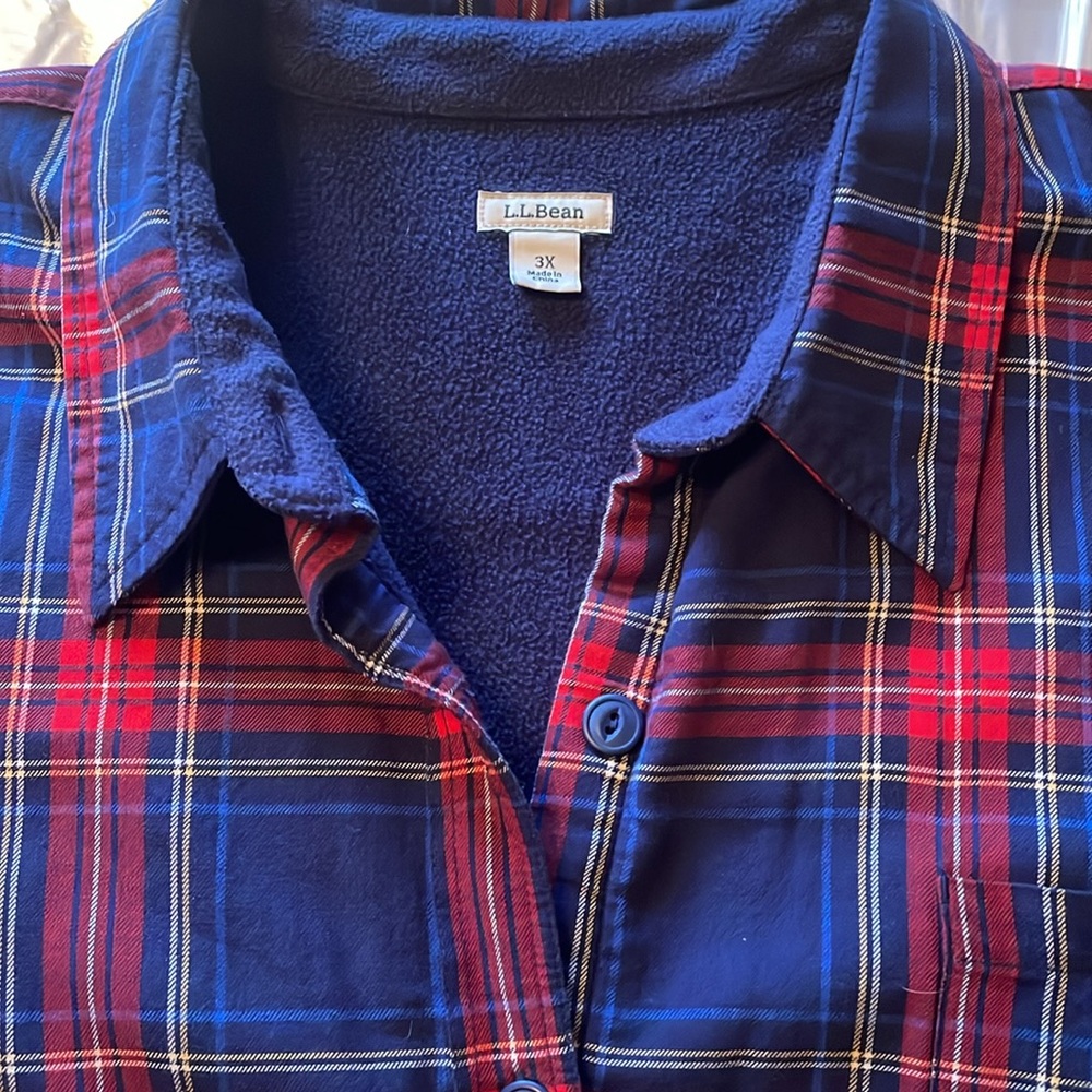 L.L. Bean Plus Size 3X Blue/Red Plaid Fleece Lined Long Sleeve “Shacket” - Picture 5 of 13
